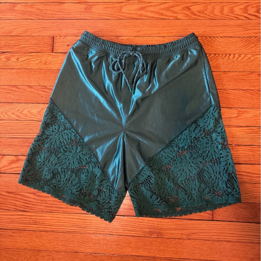 FP Movement by Free People Teal Lace-Trim Athletic Shorts